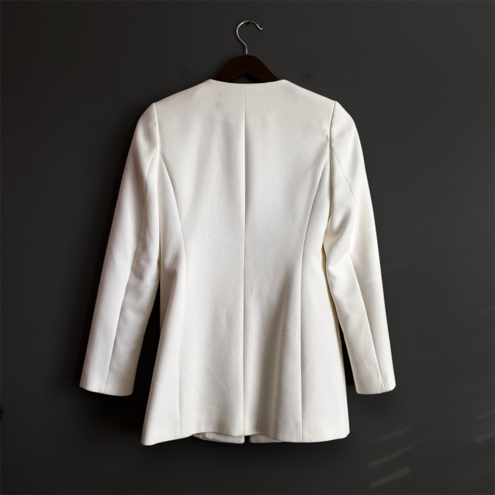 ZARA Off White Ruffle Collarless Blazer Coat Old Money Jacket Holidays Modern XS - Picture 6 of 12